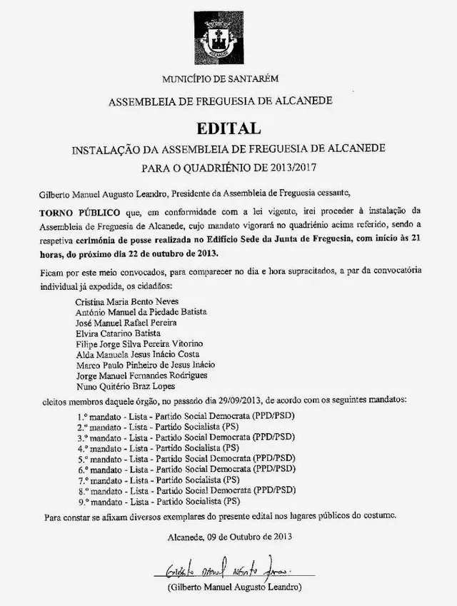 Edital Tomada Posse AF Alcanede
