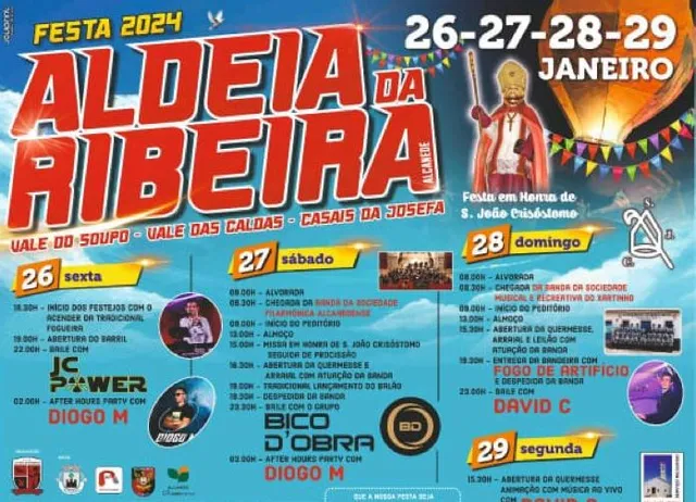Festa em honra de S. João Crisóstomo de 26 a 29 janeiro em Aldeia da Ribeira