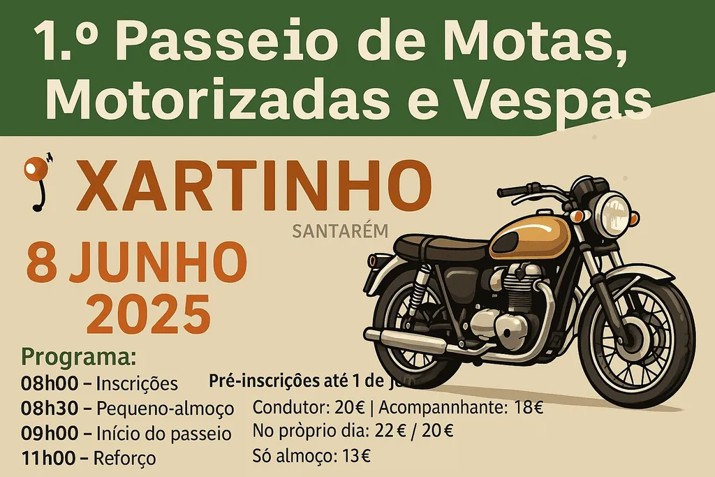 Xartinho recebe 1.º Passeio de Motas, Motorizadas e Vespas a 8 de junho